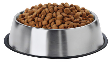 Realistic Dog Kibble in Food Bowl Isolated on White Transparent Background