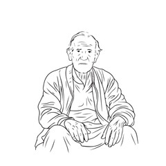 Old man silhouette - elderly man vector - old man doodle - senior man illustration - old man line art

