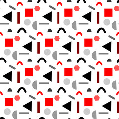 Mid-Century Geometric Shapes Seamless Monochrome Pattern