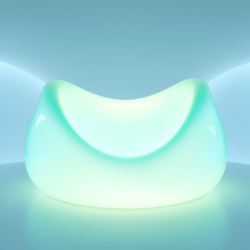 A hyperbolic paraboloid structure, smooth glassy surfaces with soft gradient colours transitioning from cyan to pale green