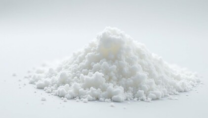 Close-up of white sugar crystals against white backdrop, dessert, cuisine, reflecting