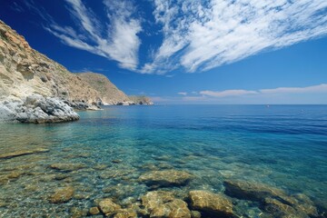 Obraz premium Crystal clear waters and stunning cliffs of Milos Island in Greece showcase nature's beauty, Beautiful nature if sea in Greece Milos island