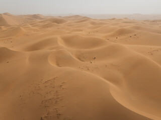 Aerial view of landscape in desert