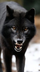 Black wolf with menacing expression