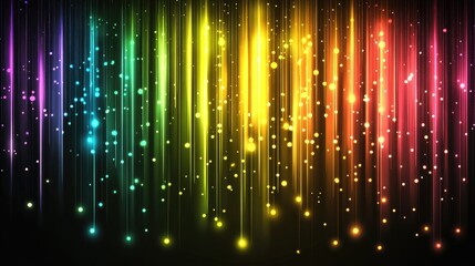 Vibrant vertical light streaks in a spectrum of colors against a dark background.