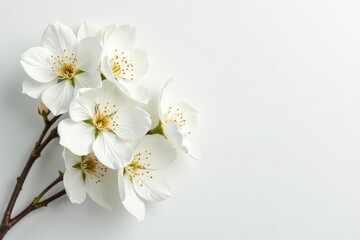 Delicate white blossoms against pure white backdrop, calm, bloom, isolated
