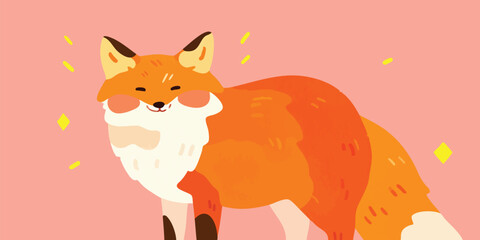 A cute and cheerful fox illustration with vibrant orange fur, rosy cheeks, and a playful expression, radiating warmth and positivity.