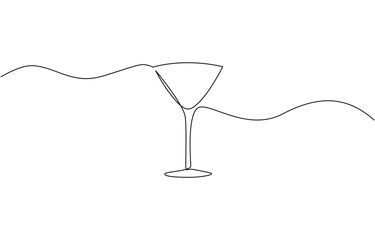 Сontinuous one line drawing of cocktail drink, Continuous one line drawing of cocktail martini glass. Continuous line draw of alcoholic drink vector.