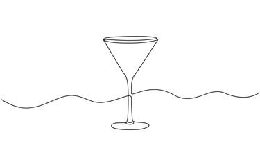 Сontinuous one line drawing of cocktail drink, Continuous one line drawing of cocktail martini glass. Continuous line draw of alcoholic drink vector.