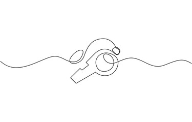 Obraz premium Continuous one line drawing of sport whistle icon, Sports whistle one line art. Continuous line drawing of sport, A minimalist line drawing of a whistle on a clean white background.
