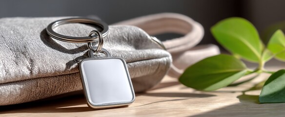 Blank Keyring Tag on Light Beige Bag