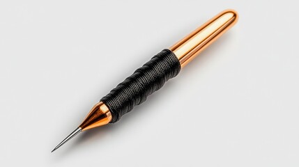 Naklejka premium Photorealistic image of a sewing needle with black thread, floating on an immaculately white background.