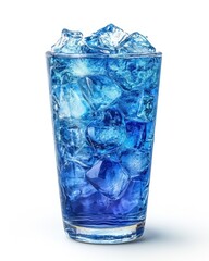 Refreshing Blue Beverage with Ice Cubes in Transparent Glass for Cool Summer Vibes