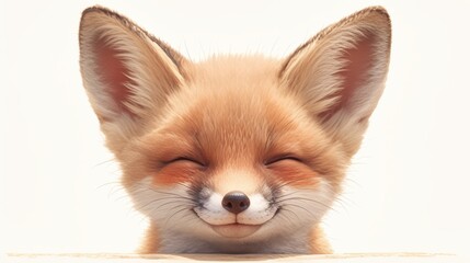 Obraz premium A very cute baby fox face with closed eyes and smiling, looking happy