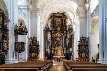 The interior of Parochial Church St Paul, the oldest parish church of Passau, Bavaria, Germany....