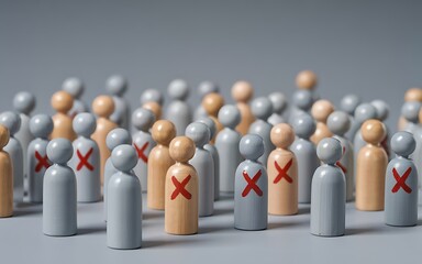 Social Distancing Crowd Wooden Figures Marking Avoidance Of Spreading Disease During Pandemic Restriction And Safety