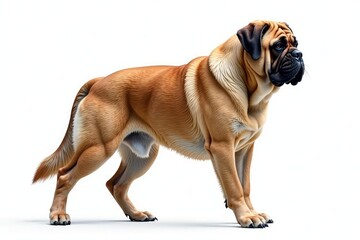 Fototapeta premium Majestic mastiff, powerful stance, white background, stock photo, wallpaper