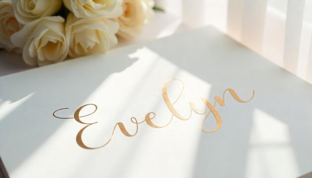 Evelyn Text on White Box with Flowers