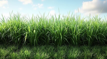 Obraz premium A vibrant view of fresh, tall grass under a bright, partly cloudy sky
