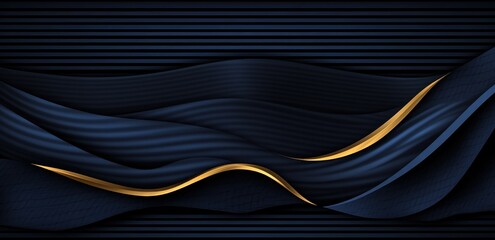 Dark navy blue and gold abstract background with flowing lines