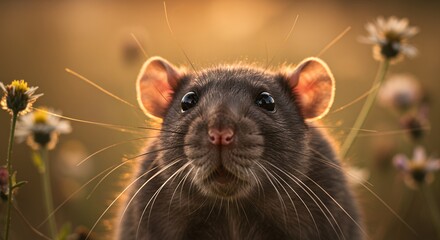Close-up Rat Portrait with Warm Lighting in a Natural Setting