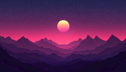 Fototapeta premium Mountain range at twilight under a vibrant sunset