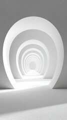 Obraz premium Abstract 3D rendering illustration of a long circular corridor on a pristine white background. Futuristic architectural design with sleek lines and minimalist aesthetic, perfect for modern interior co