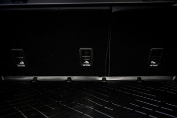 Large black empty car trunk. Open car trunk close up