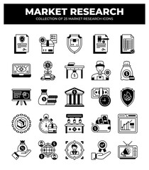 Market Research Icons: 25 Essential Icons for Business Strategy and Analysis