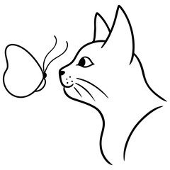 Cat and Butterfly Nose to Nose Minimalist Vector