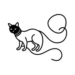 Funny Cat Tangled in Yarn Line Drawing