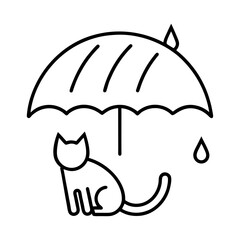 Minimalist Cat Under Umbrella in Rain
