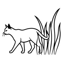 Outline Cat Walking Through Tall Grass