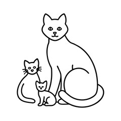 Mother Cat with Kittens Line Art Scene