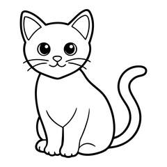 Cute Sitting Kitten Line Art in Black