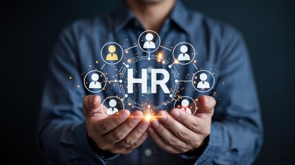 A person holding a glowing human resources concept.