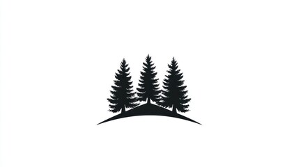 Silhouettes of three pine trees on a hill.  Suitable for nature-themed design elements