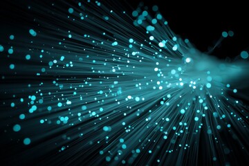 Blue fiber optic cables radiate, forming an abstract and technological background.