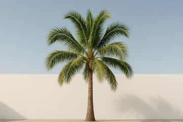 Tropical palm tree silhouette skyward.