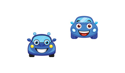 Two happy blue cartoon cars illustration