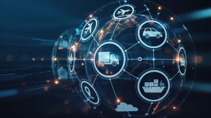 Global transportation network interconnected by a sphere.