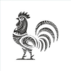 Decorative Rooster with Ethnic Tribal Style