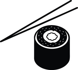 sushi roll with chopsticks on white background