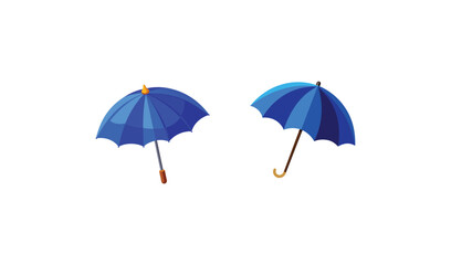 Two blue umbrellas open and closed illustration