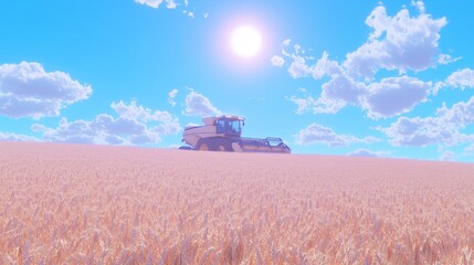 Fototapeta premium A large combine is harvesting wheat in a golden field
