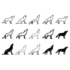 "Wolf Silhouette Vector Collection Featuring Howling, Tribal, and Wilderness Scenes for Logos, Tattoos, and Outdoor Art"