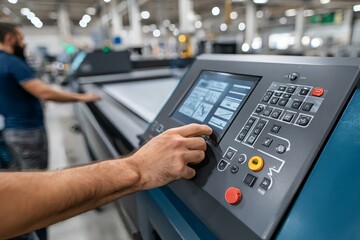 Hand Operating Control Panel of Modern Industrial Machinery Equipment
