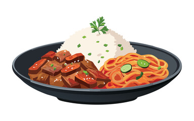 BBQ Beef with Kimchi and Rice -Vector Illustration