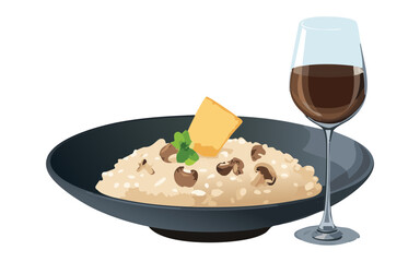 Creamy Mushroom Risotto with Wine - Vector illustration