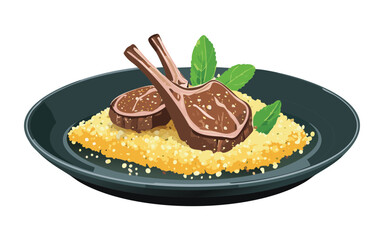 Lamb Chops with Couscous - Vector Illustration